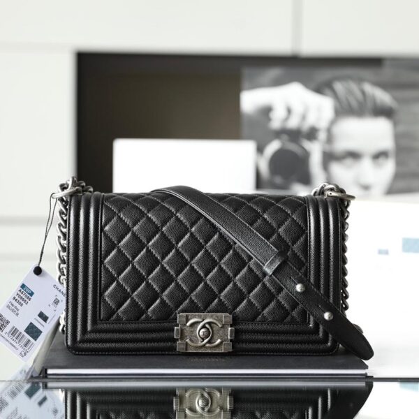 Upgraded LeBoy Black Caviar Flap Bag with Gunmetal Hardware – 25CM Chip Edition