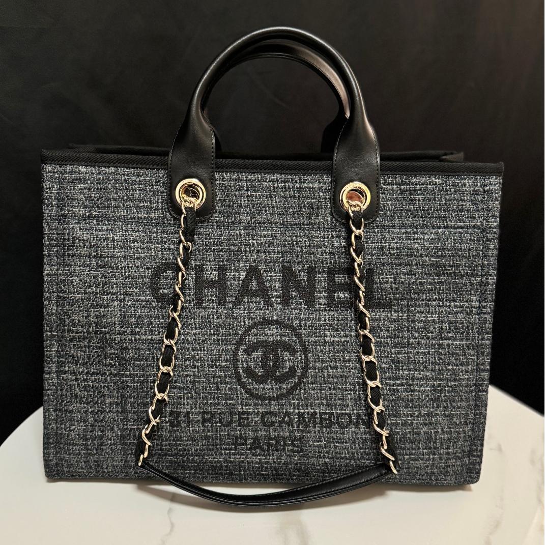 Deauville Tote Collection Dark Grey Canvas Combination 38CM