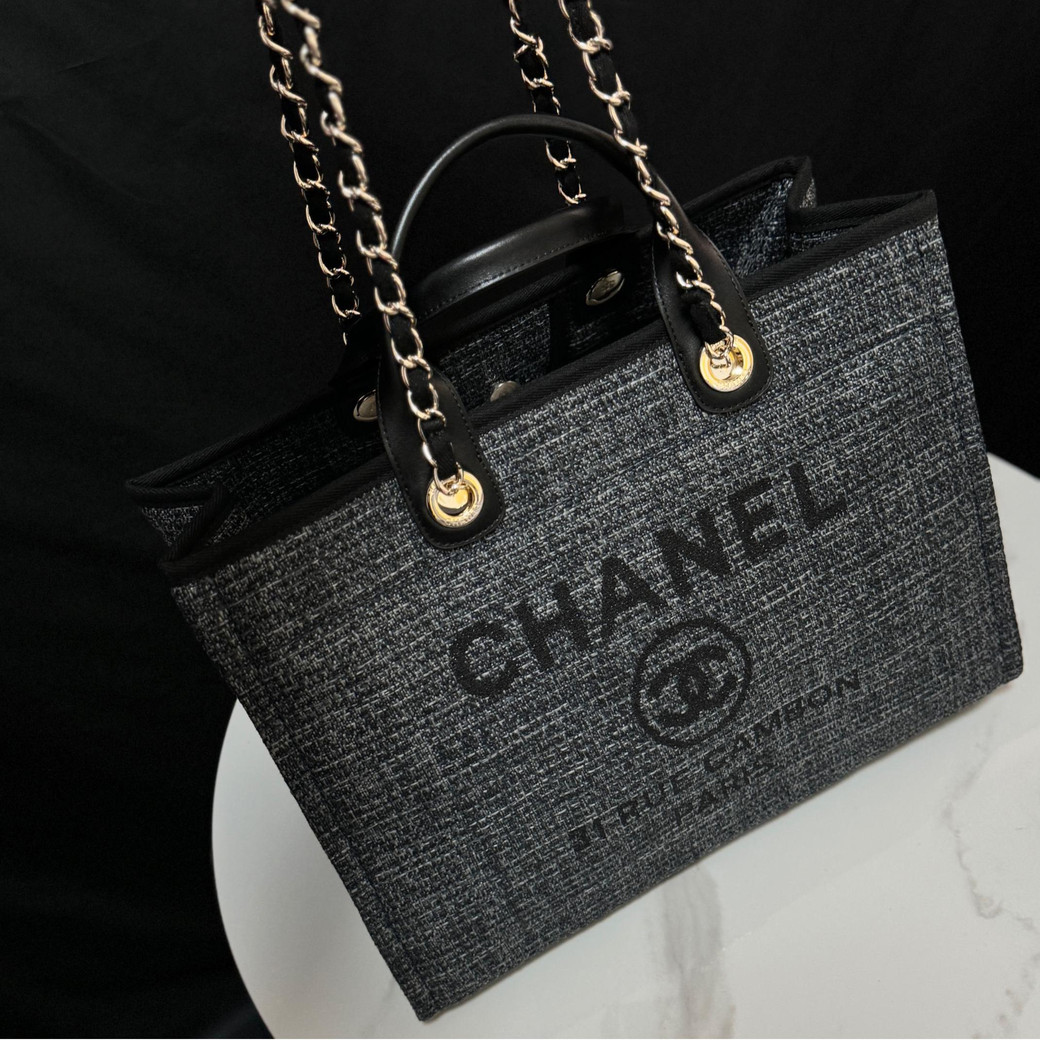 Deauville Tote Collection Dark Grey Canvas Combination 38CM - Image 9
