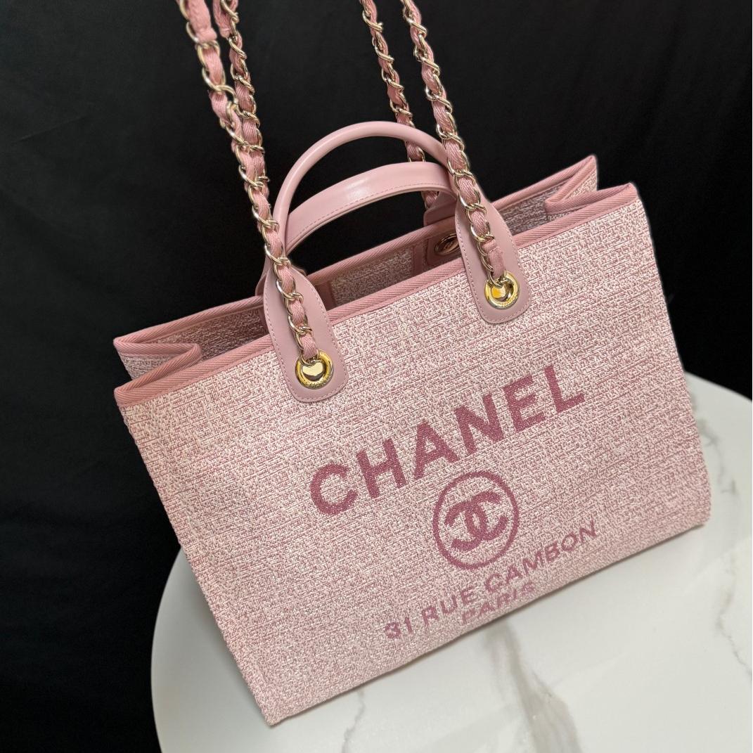Deauville Tote Collection Light Pink Canvas Combination 38CM - Image 9