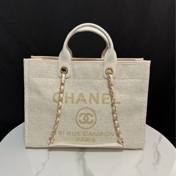 Deauville Tote Collection Ivory White Canvas Combination 38CM
