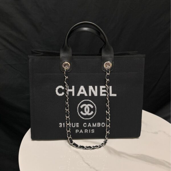 Deauville Tote Collection Black Canvas Combination 38CM