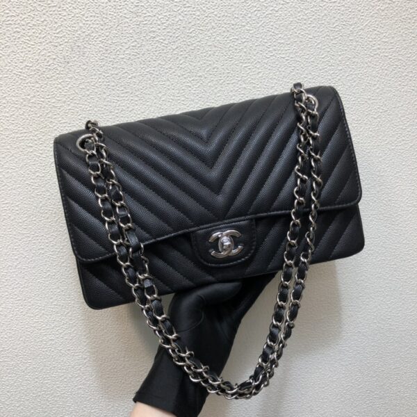 2.55 Reissue Collection Black Caviar Calfskin with Silver Hardware 26CM