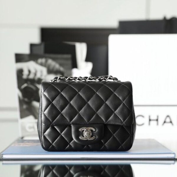 Classic Flap Lambskin Shoulder Bag in Black with Vintage Silver-Tone Hardware and Ball Charm, 17cm Premium Upgrade