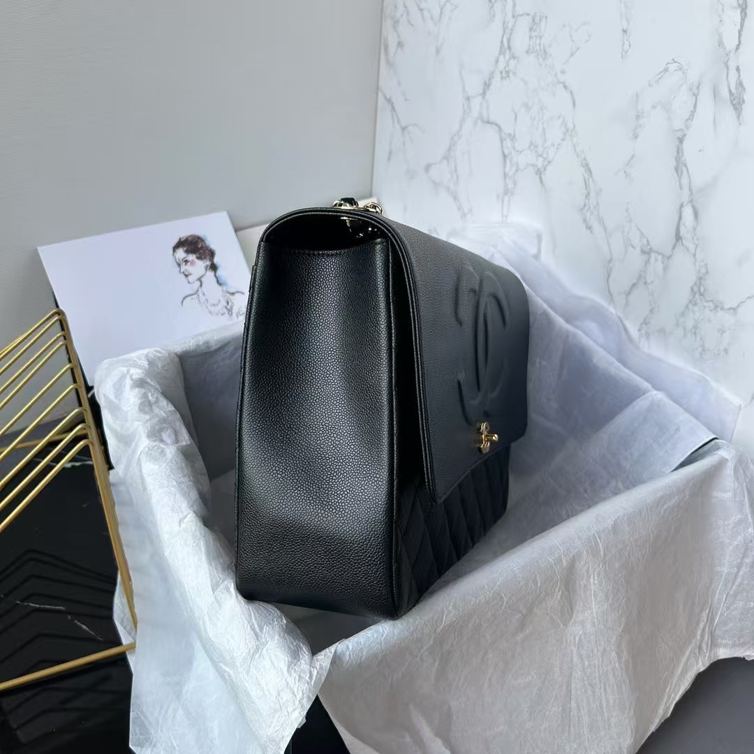Upgraded Classic Flap Bag 33CM in Black Caviar Calfskin with Lambskin Interior and Gold Hardware - Image 2