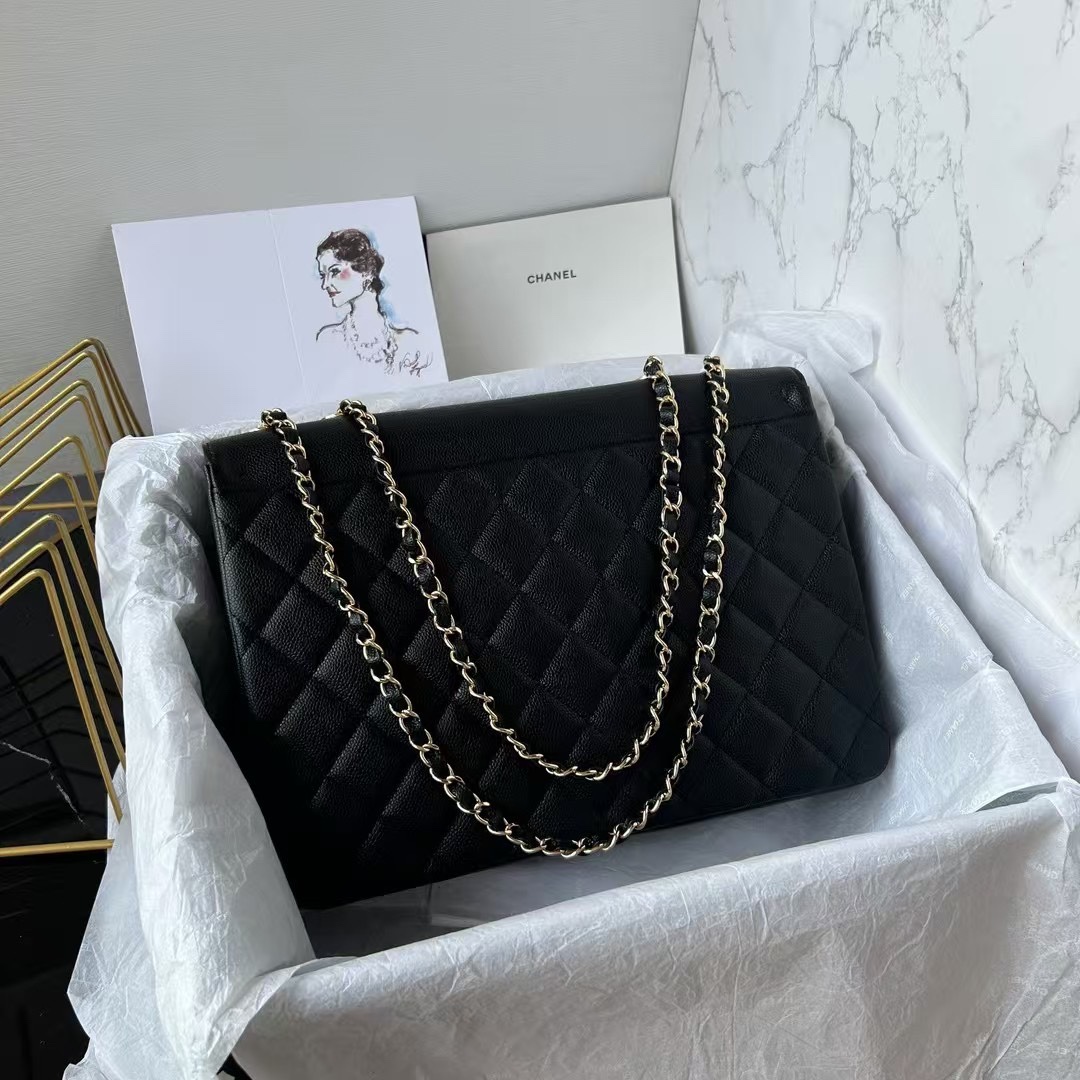 Upgraded Classic Flap Bag 33CM in Black Caviar Calfskin with Lambskin Interior and Gold Hardware - Image 4