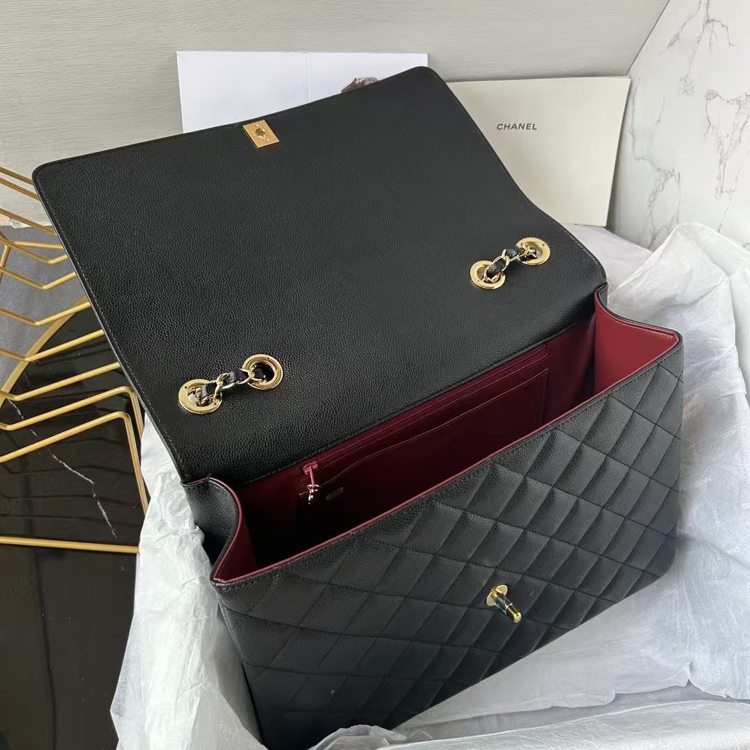 Upgraded Classic Flap Bag 33CM in Black Caviar Calfskin with Lambskin Interior and Gold Hardware - Image 5