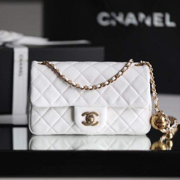 Classic Flap Lambskin Shoulder Bag in Soft Pink with Vintage Gold-Tone Hardware and Ball Charm, 20cm Premium Upgrade