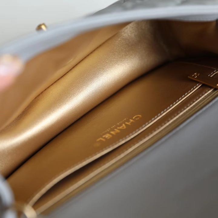 Classic Flap Lambskin Shoulder Bag in Grey with Vintage Gold Ball Detail, 20cm Premium Upgrade - Image 8