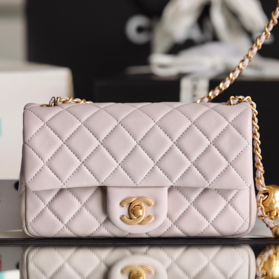 Classic Flap Lambskin Shoulder Bag in Soft Pink with Vintage Gold Ball Detail, 20cm Premium Upgrade - Image 2