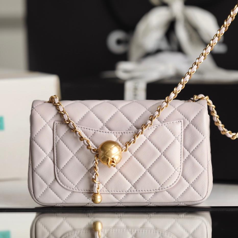 Classic Flap Lambskin Shoulder Bag in Soft Pink with Vintage Gold Ball Detail, 20cm Premium Upgrade - Image 5