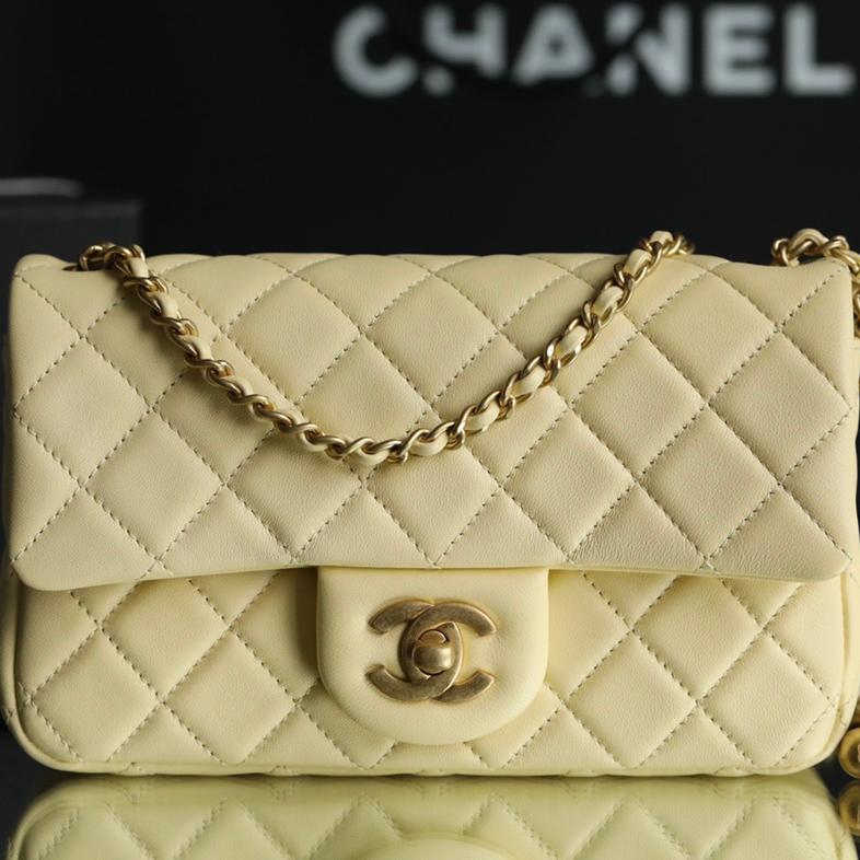 Classic Flap Lambskin Shoulder Bag in Cream Yellow with Vintage Gold Ball Detail, 20cm Premium Upgrade - Image 2