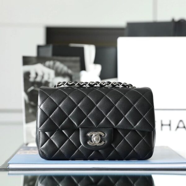 Classic Flap Collection Black Lambskin with Silver Hardware 20CM