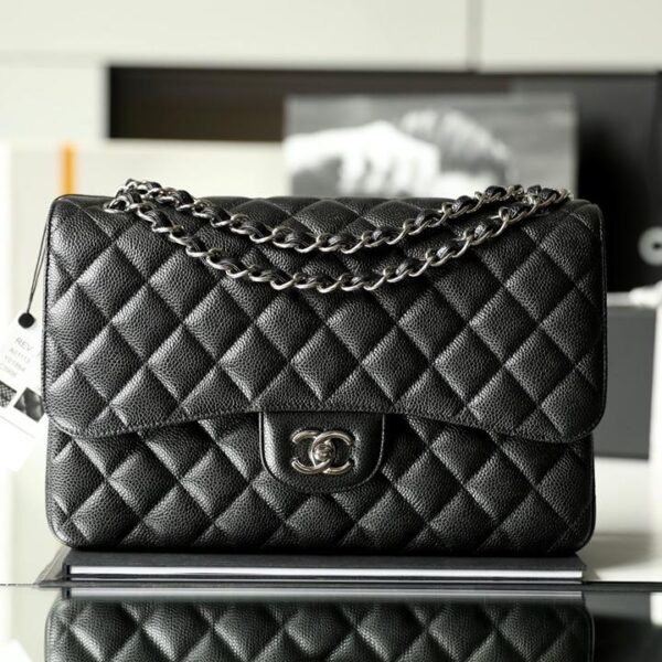 Upgraded Classic Flap Bag 30CM in Black Caviar Calfskin Exterior & Lambskin Interior with Silver Hardware