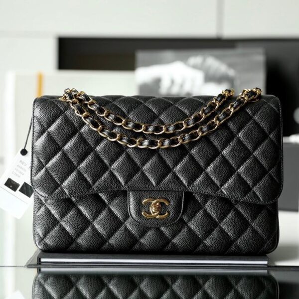 Upgraded Classic Flap Bag 30CM in Black Caviar Calfskin Exterior & Lambskin Interior with Gold Hardware