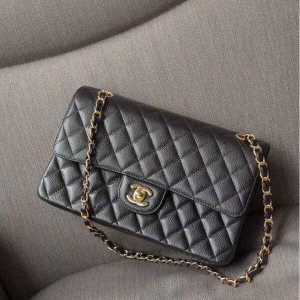 Classic Flap Caviar Calfskin Shoulder Bag in Black with Gold-Tone Full Steel Hardware, 25cm Premium Upgrade