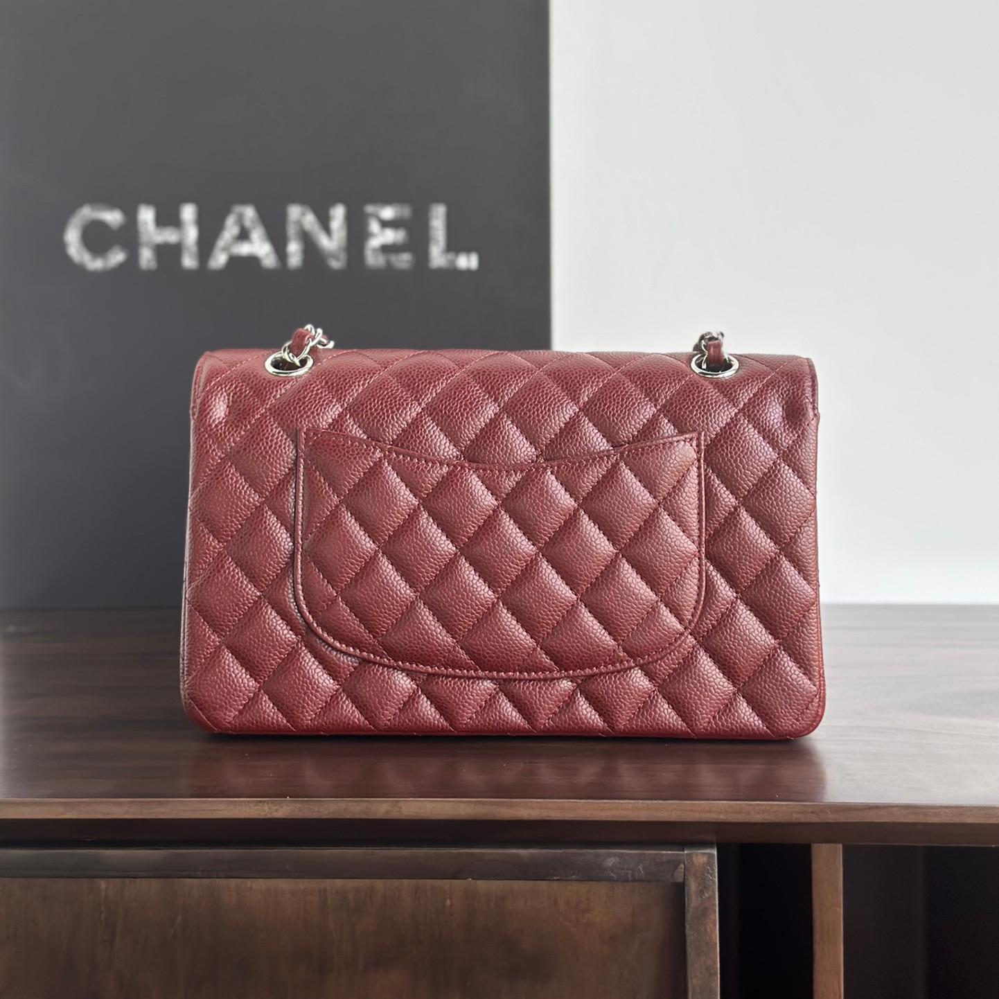 Upgraded Classic Flap Bag 25CM in Burgundy Caviar Calfskin Exterior & Lambskin Interior with Silver Hardware - Image 3