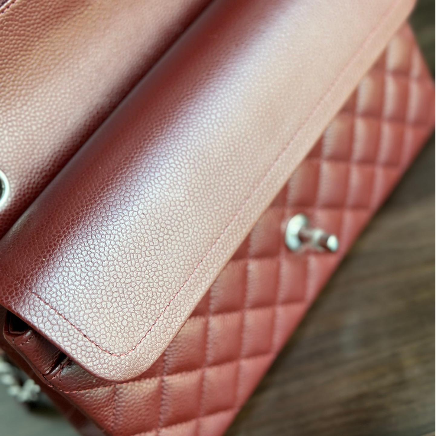 Upgraded Classic Flap Bag 25CM in Burgundy Caviar Calfskin Exterior & Lambskin Interior with Silver Hardware - Image 5