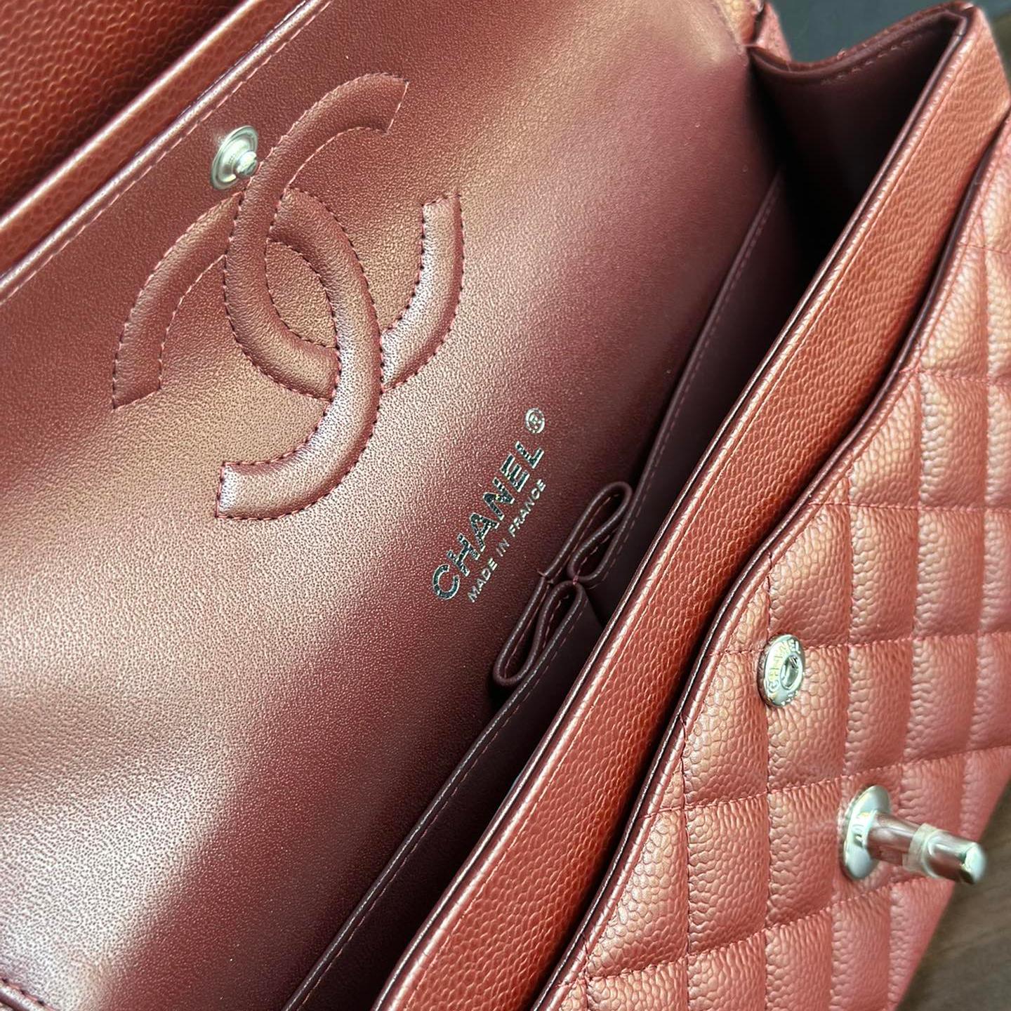 Upgraded Classic Flap Bag 25CM in Burgundy Caviar Calfskin Exterior & Lambskin Interior with Silver Hardware - Image 6