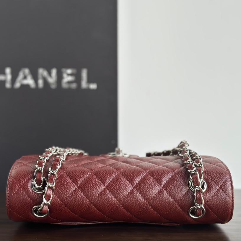Upgraded Classic Flap Bag 25CM in Burgundy Caviar Calfskin Exterior & Lambskin Interior with Silver Hardware - Image 7