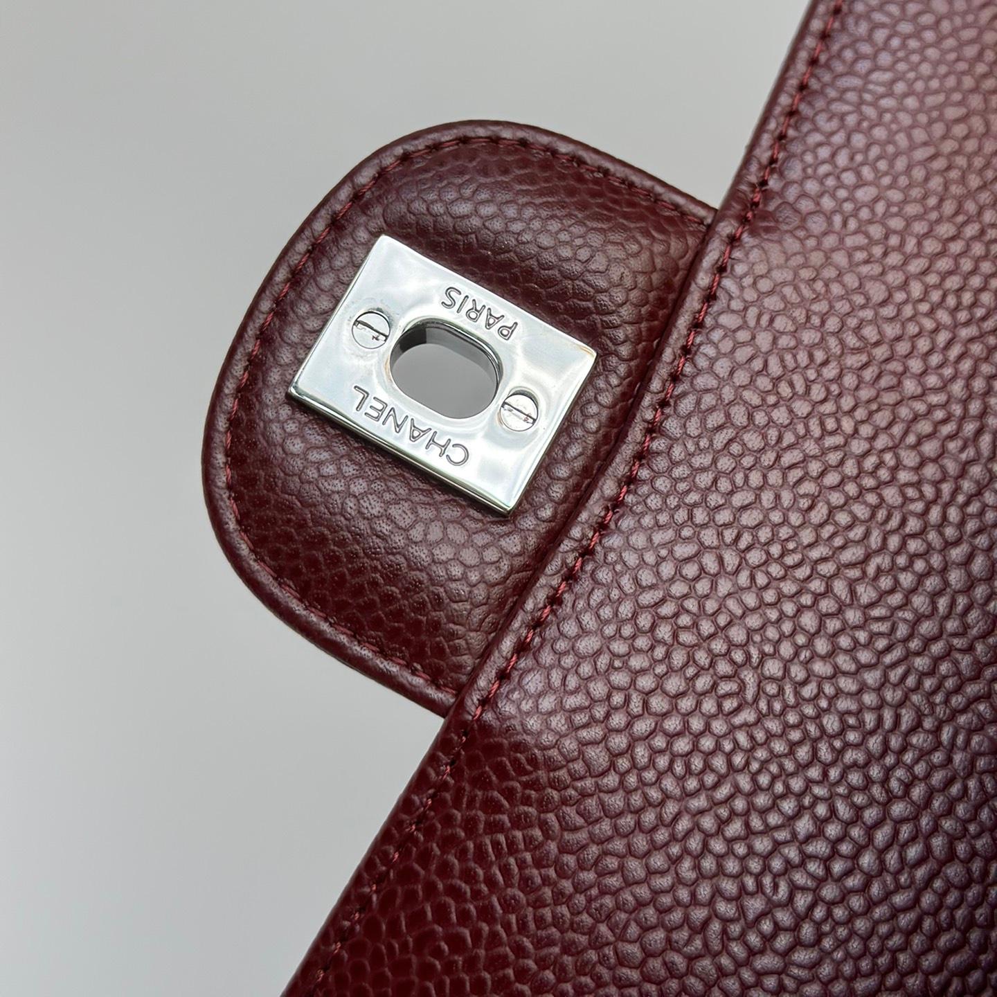 Upgraded Classic Flap Bag 25CM in Burgundy Caviar Calfskin Exterior & Lambskin Interior with Silver Hardware - Image 8