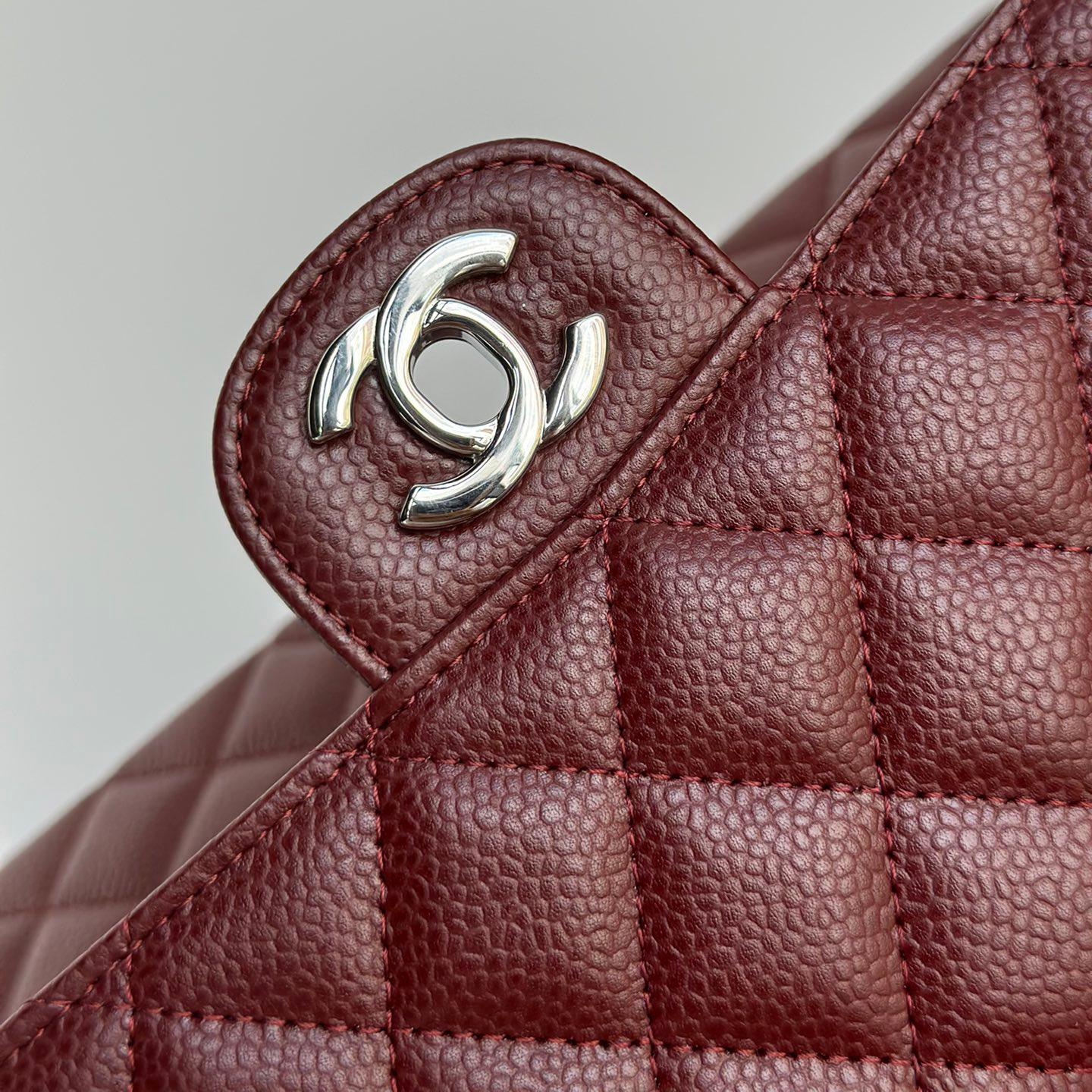 Upgraded Classic Flap Bag 25CM in Burgundy Caviar Calfskin Exterior & Lambskin Interior with Silver Hardware - Image 9