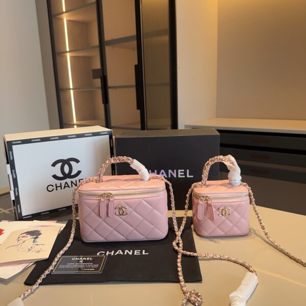 Pink Leather Vanity Box Bag with Mirror – Mini & Medium