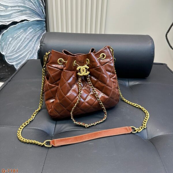 Quilted Waxed Calfskin Drawstring Bucket Bag – Small & Large Sizes 22CM/27CM