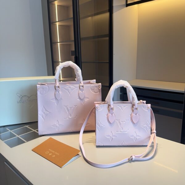 LV OnTheGo Tote in Sakura Pink Embossed Leather – Small & Medium Sizes 25CM/34CM
