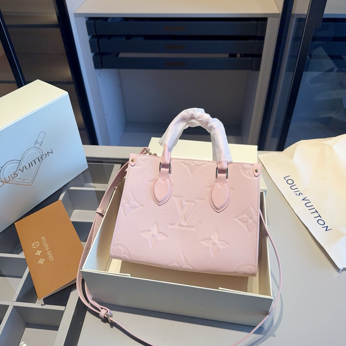 LV OnTheGo Tote in Sakura Pink Embossed Leather – Small & Medium Sizes 25CM/34CM - Image 2