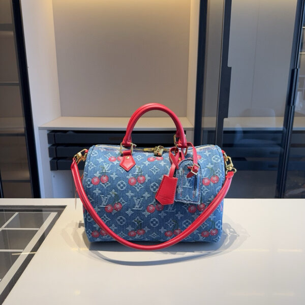 LV Speedy 30 Cherry Denim Monogram Bag – Red Handle Limited Edition 30CM