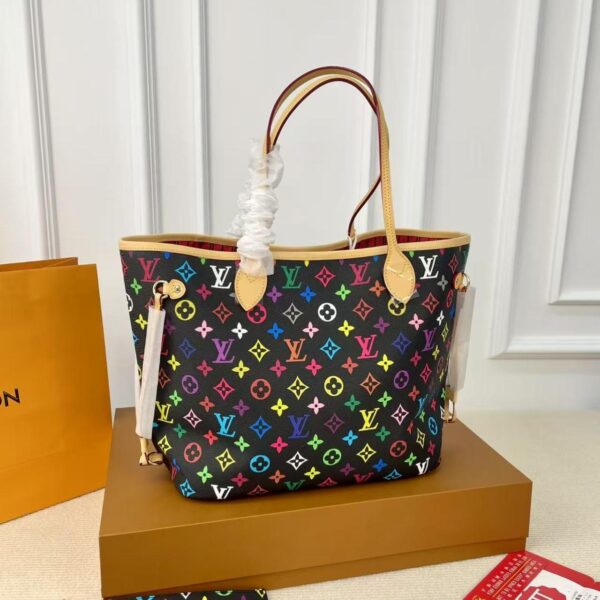 Multicolor Black Monogram Neverfull Tote Bag with Removable Zipped Pouch 32CM
