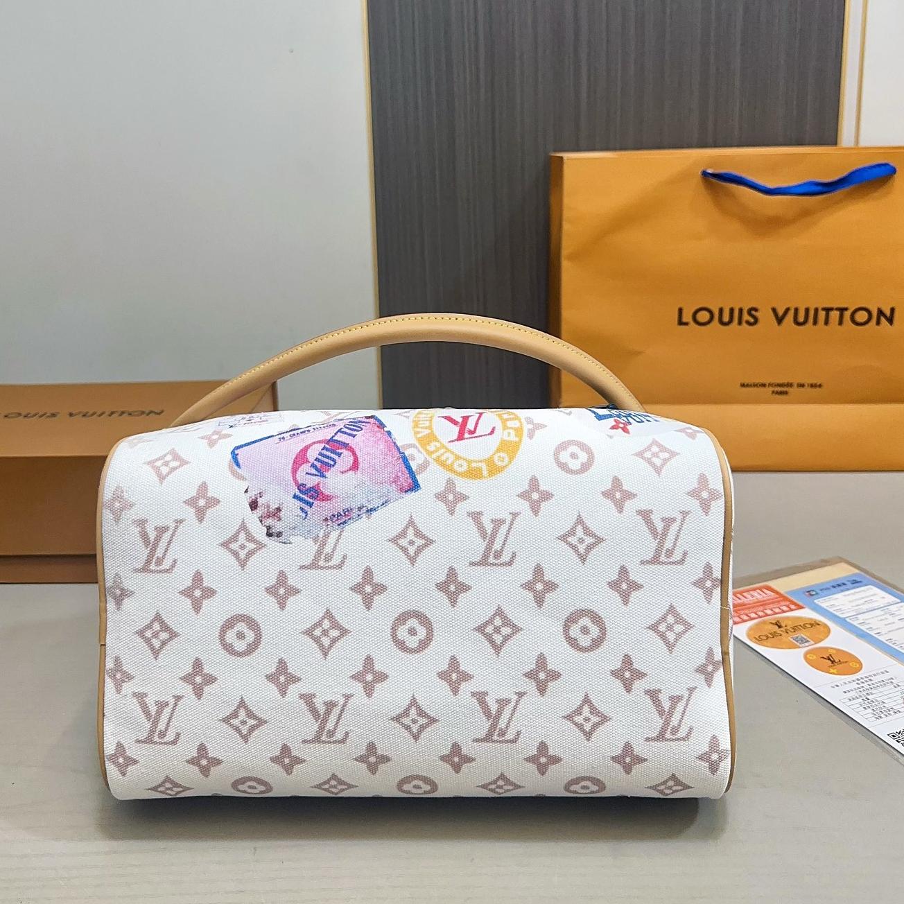 LV Speedy 30 Travel Sticker Canvas Bag – Colorful Monogram Top Handle 30CM - Image 3