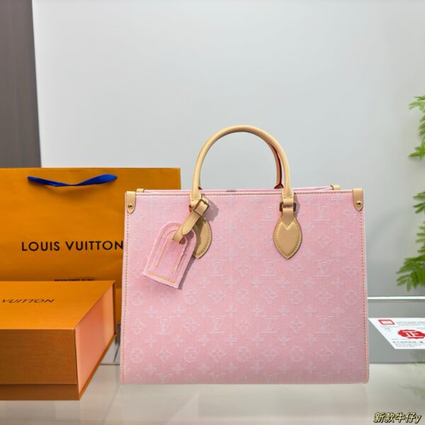 Louis Vuitton Pink Denim Onthego Tote – Luxury Canvas Shoulder Bag 35CM