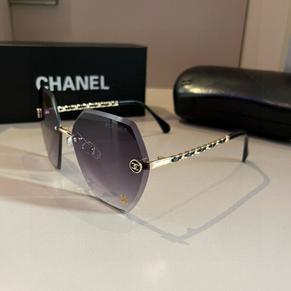 Chanel Oversized Rimless Sunglasses with Braided Chain Temples – 2024 Chic Edition