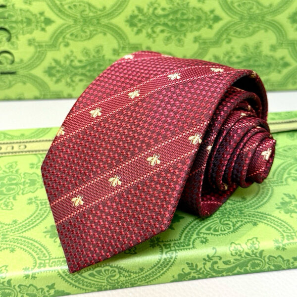 Gucci Burgundy Silk Tie with Bee Motif and Diagonal Stripes