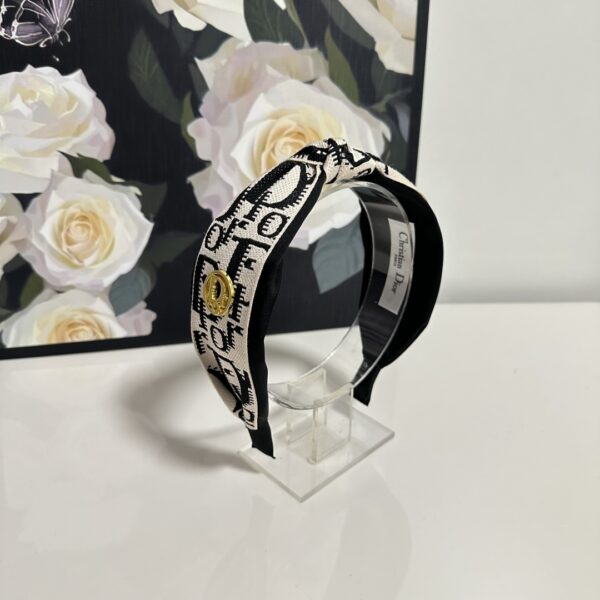Dior-Inspired Monogram Headband – Embroidered Logo Design with Gold Accent