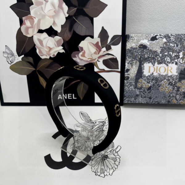 Black Satin Headband with Gold CD Hardware – Modern Parisian Statement Piece