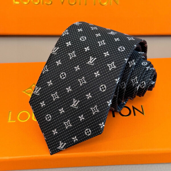 Louis Vuitton Black Silk Tie with Signature Monogram Pattern