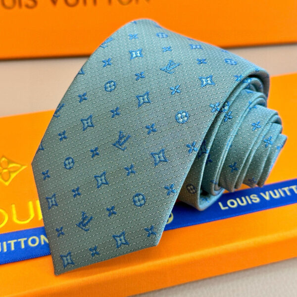 Louis Vuitton Sky Blue Silk Tie with Tonal Monogram Jacquard