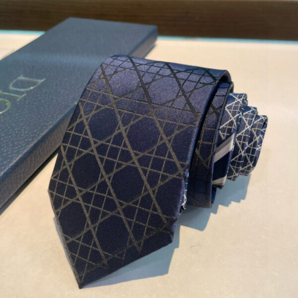 Dior Navy Cannage Silk Tie in Tonal Jacquard Weave