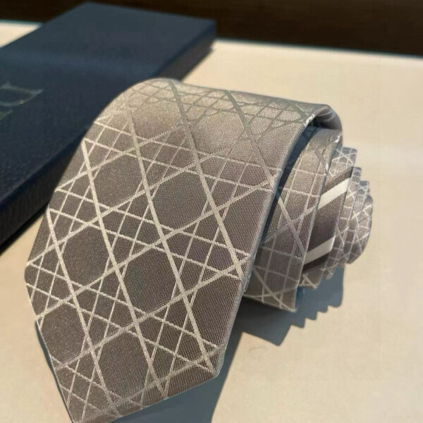 Dior Silver Grey Cannage Silk Tie with Tonal Monogram Weave