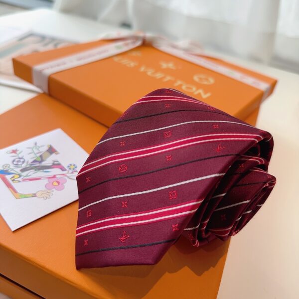 Louis Vuitton Burgundy Silk Tie with Signature Monogram Stripe