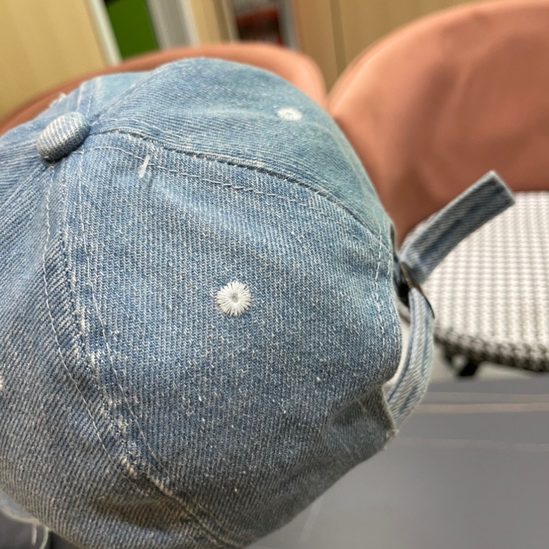 Dior Pale Blue Distressed Denim Baseball Cap with Satin Bows - Image 9
