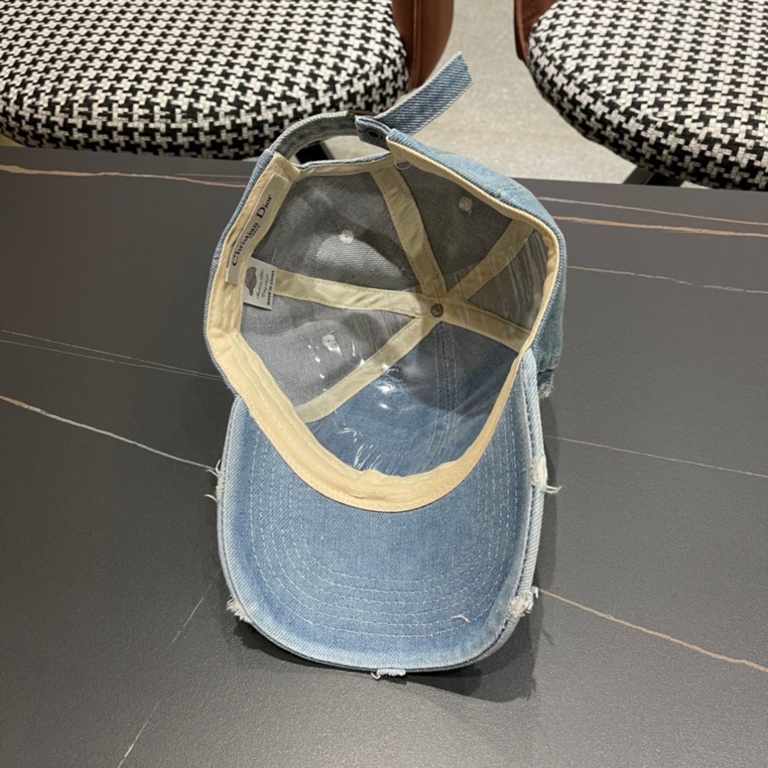 Dior Pale Blue Distressed Denim Baseball Cap with Satin Bows - Image 10