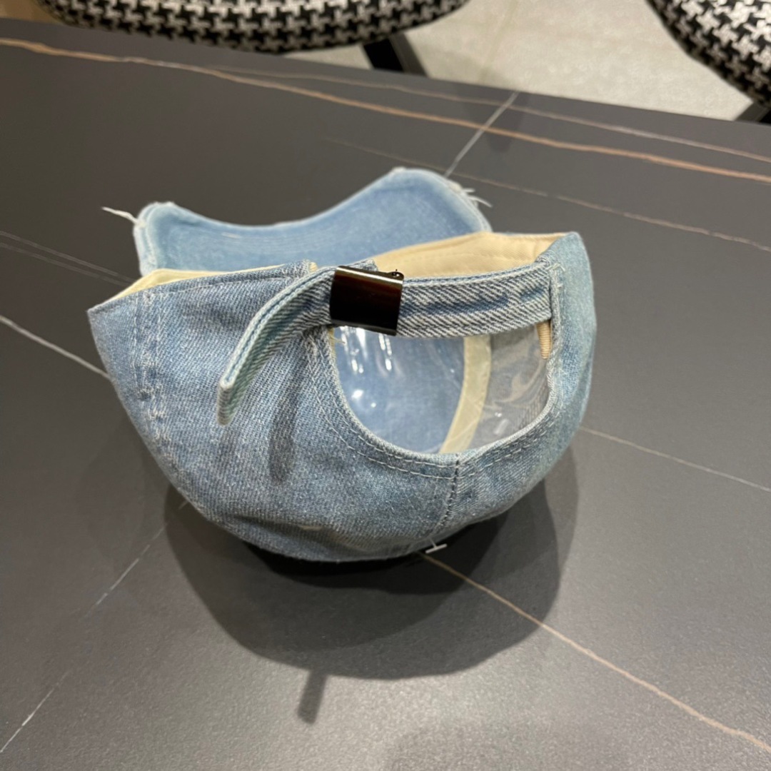 Dior Pale Blue Distressed Denim Baseball Cap with Satin Bows - Image 11