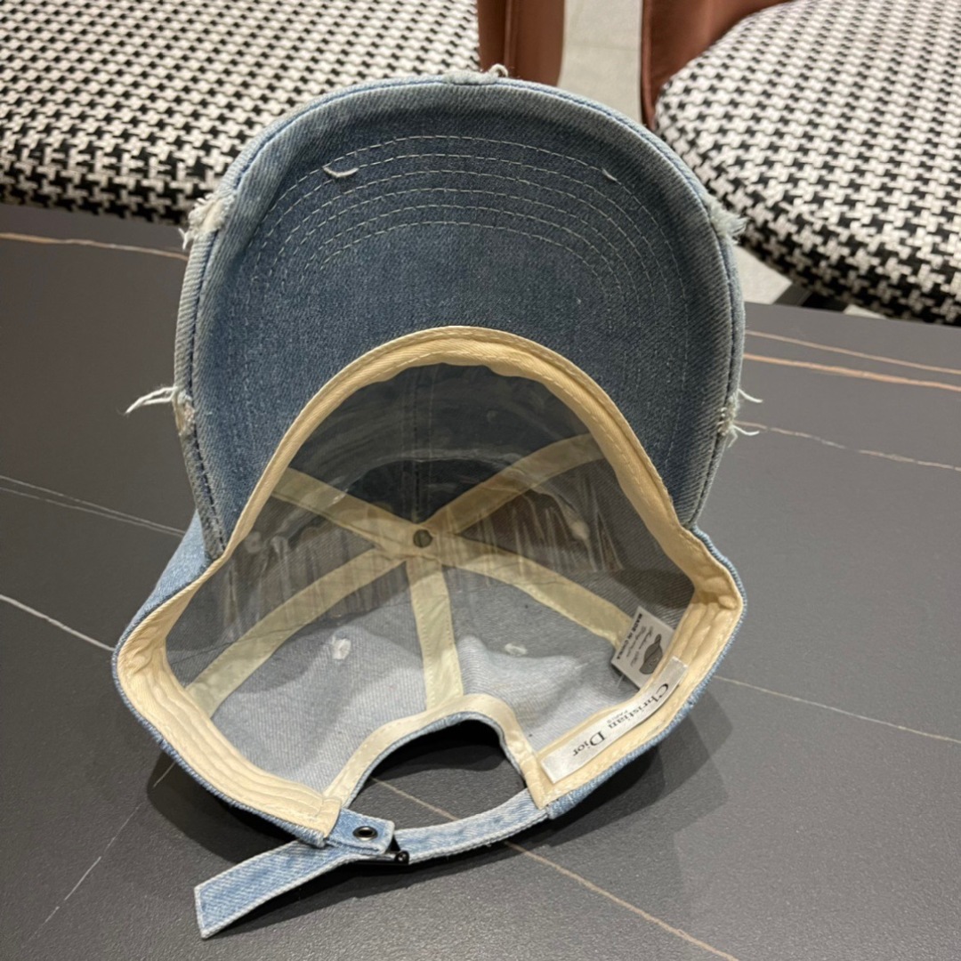 Dior Pale Blue Distressed Denim Baseball Cap with Satin Bows - Image 12