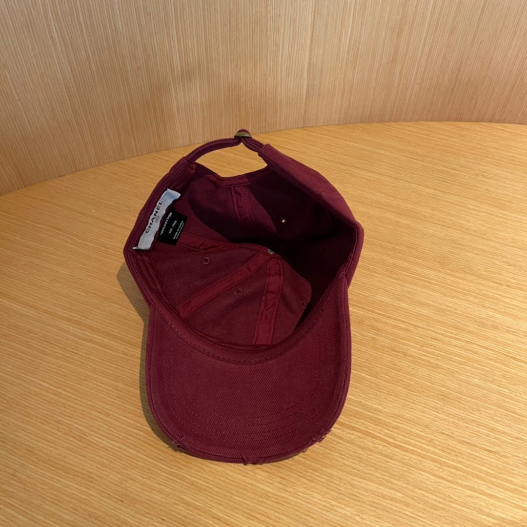 CHANEL Vintage Burgundy Cotton Cap with Crystal CC Logo - Image 9