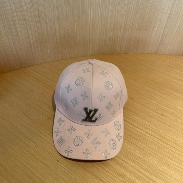 Blush Pink Baseball Cap with Rhinestone Monogram & LV-Inspired Logo