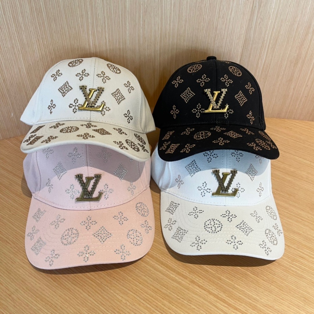 Black Rhinestone Baseball Cap with LV-Inspired Logo Accent - Image 2